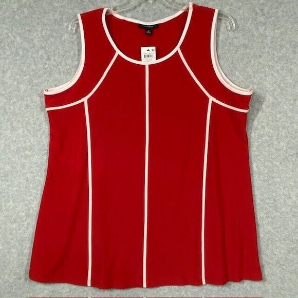 Alfani Plus Womens Sz 1X Red White Stretch Contrast Piping Scoop Neck Tank Top - Picture 1 of 13